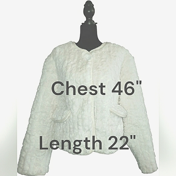 Winter White Teddy Cotton Large Soft Cozy Cropped Cardigan Jacket New - Picture 3 of 7